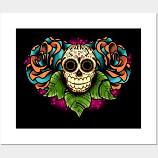 Sugar Skull and Roses - Dia de los Muertos Calavera - Day of the Dead Skull Posters and Art